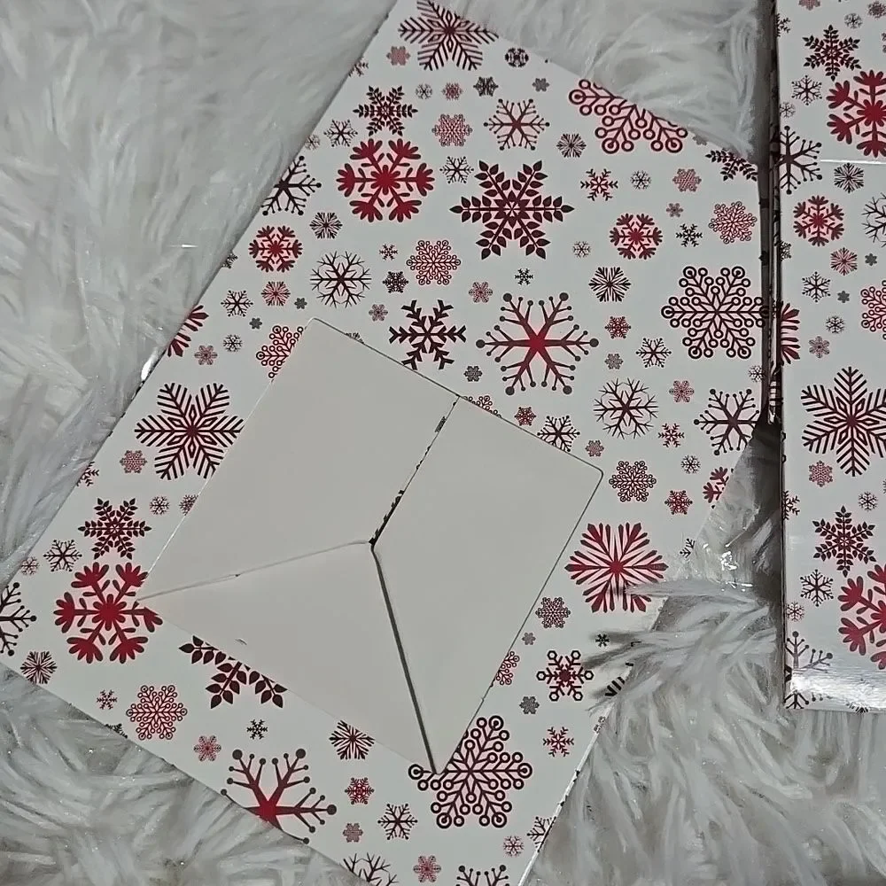 Festive Snowflake Gift Boxes 3 Red White Clear Window Mini